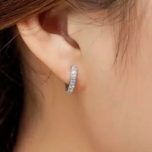 Cubic Zirconia Crystal &  Silver Hoop Earrings - Picture 3 of 5